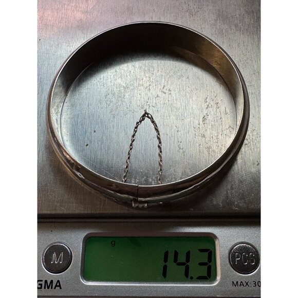 Vintage Estate Sterling Silver 925 Wide Hinged Bangle Bracelet 7.5” 14.3g - Picture 8 of 8